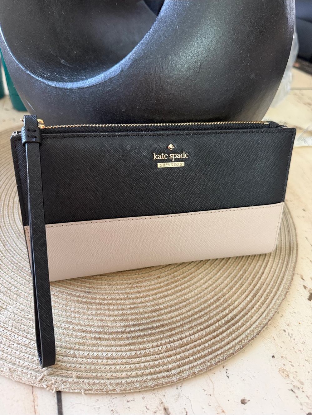 kate spade Two-Tone Black and Beige Zip Wristlet w/Snap Foldout Wallet